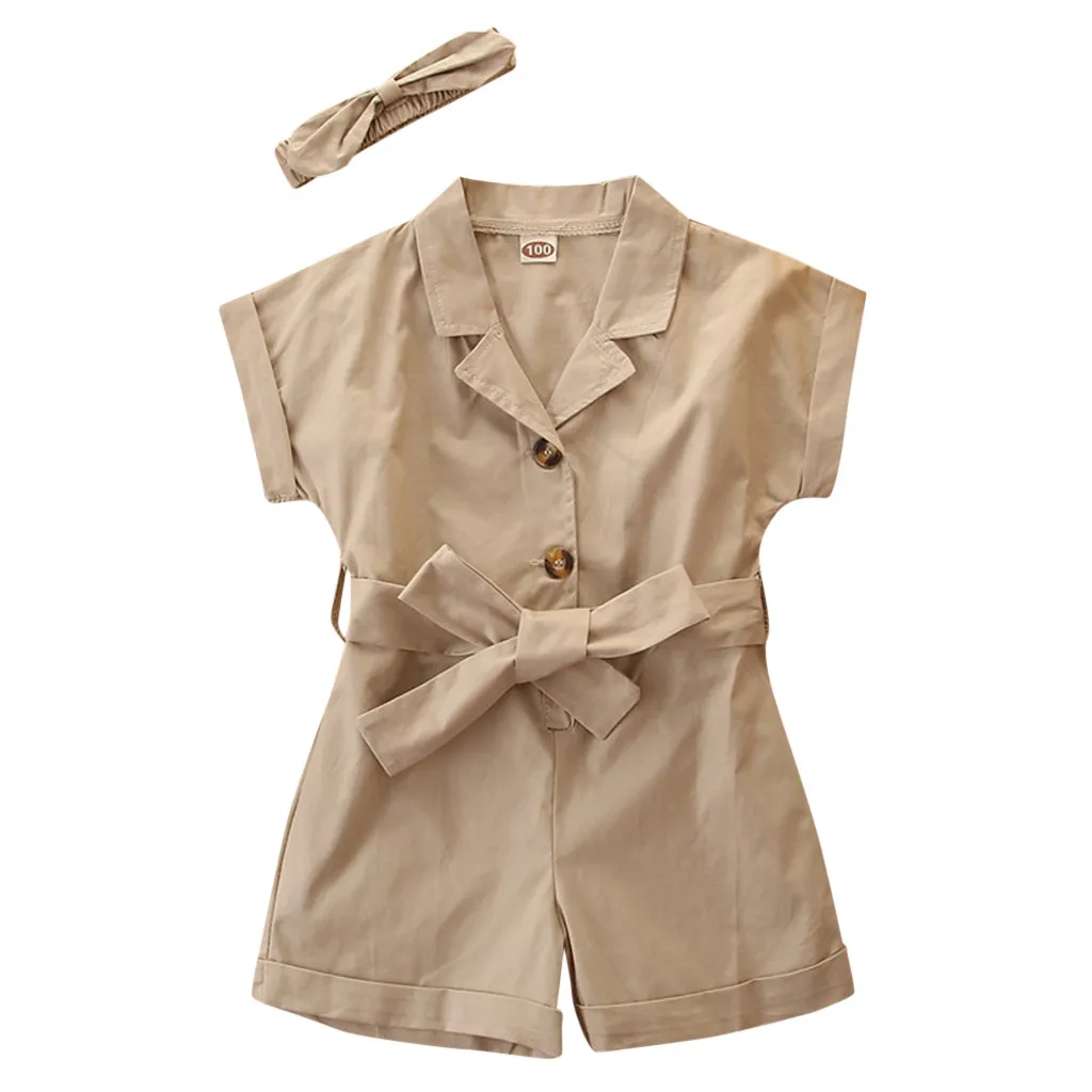 (От 2 до 7 лет) однотонный комбинезон с коротким рукавом для девочек летний простой