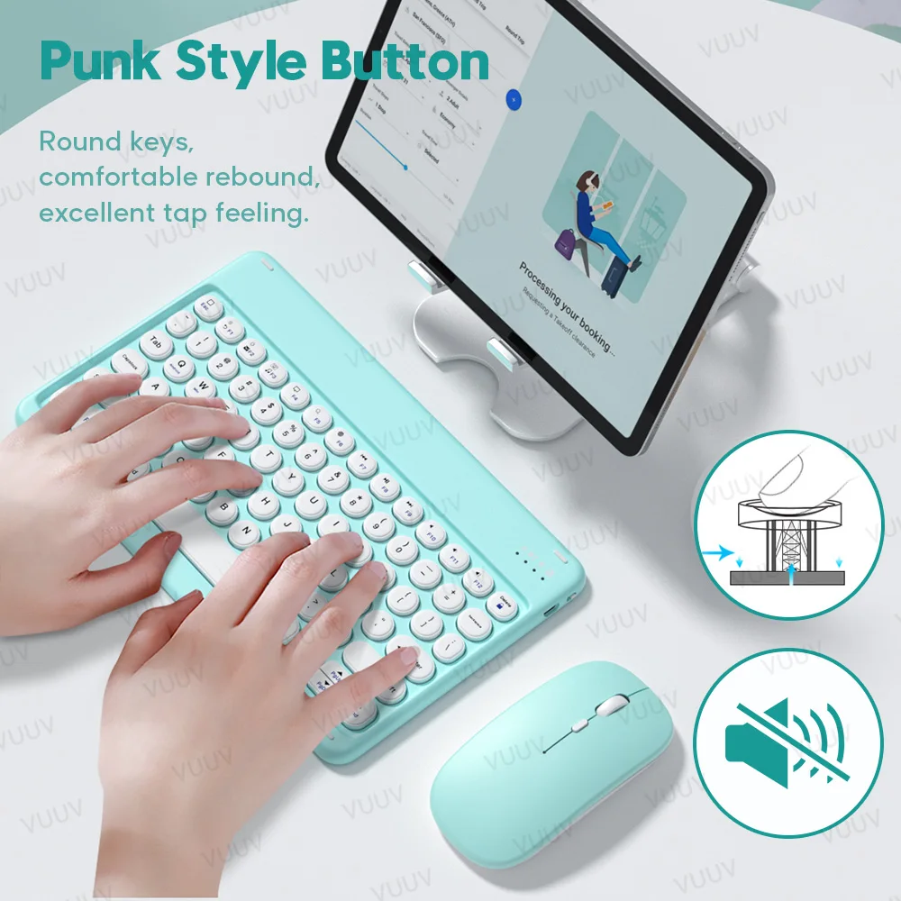 bluetooth compatible keyboard mouse for android ios windows phone tablet universal round keycap wireless keyboard for ipad pro free global shipping