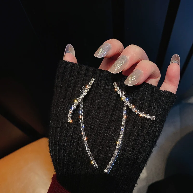 

925 silver needle fashion flash diamond long earrings elegant temperament net red Earrings fresh forest simple Earrings