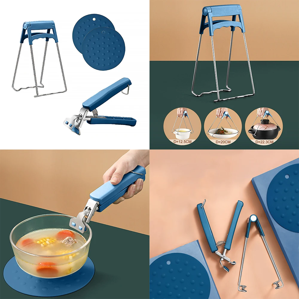 

1Set Kitchen Gadgets Plier Hot Dish Clamp Pot Pan Gripper Clip Folding Stainless Steel Heat Insulation Pads Mat Table Placemat