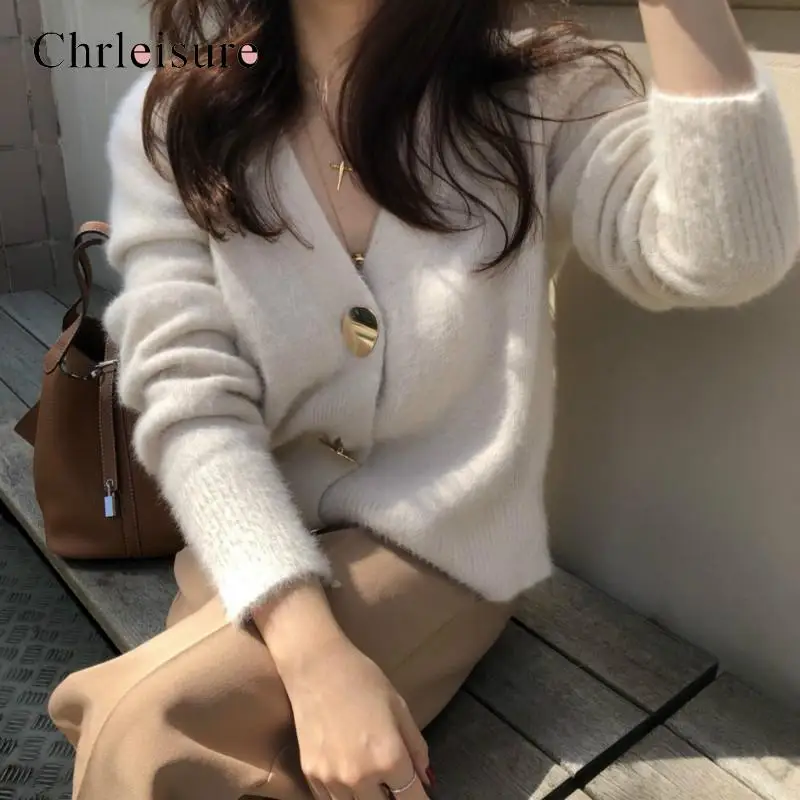 Женский бархатный кардиган CHRLEISURE повседневный теплый однобортный Кардиган с