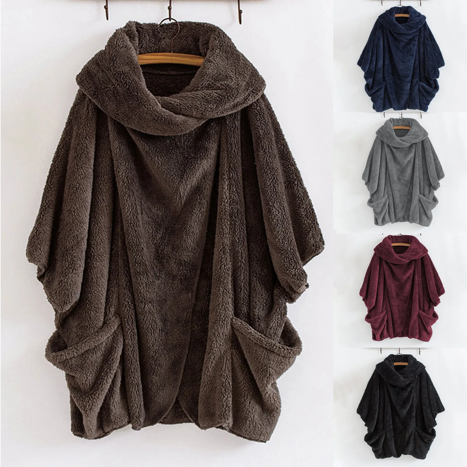 

Women Autumn Single Button Turn-Down Collar Single Pockets Solid Street Wear Plush Irregular Fashion Loose Casual Long Sleeve