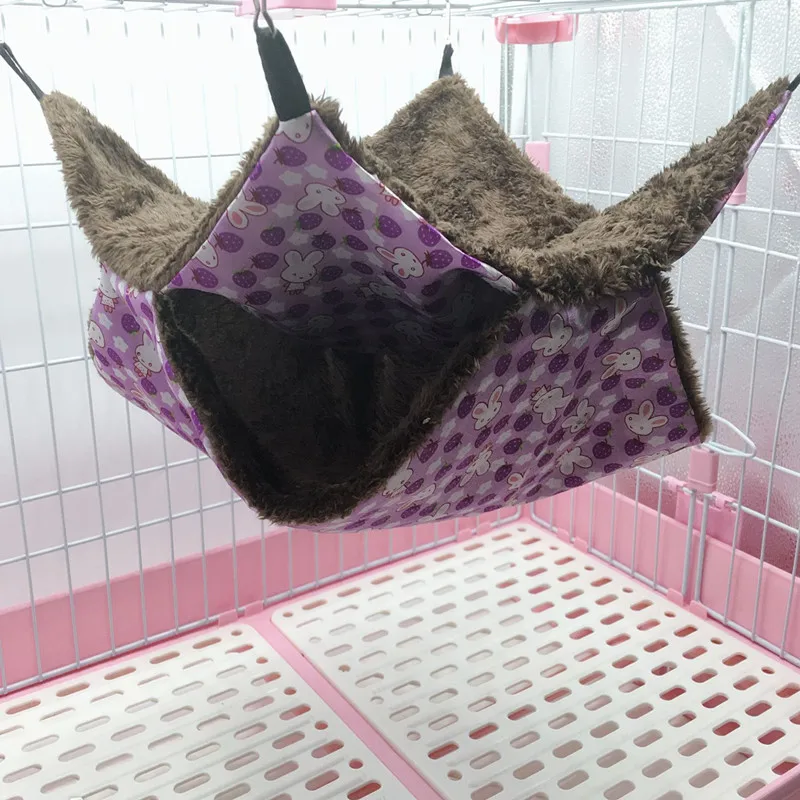 Purple1 Теплый Гамак для хомяка, подвесная кровать для дома, зимнее маленькое животное, белка, морская свинка, Двухслойное плюшевое хлопковое гнездо, товары для домашних животных - Цвет: Purple1