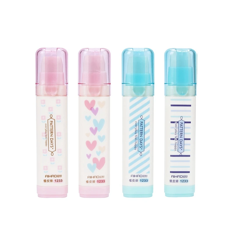 

2 Pcs For Kids Gift Student Cute Rubber Pencil Erasers Pencil Correction Supplies Cute Kawaii Flower Heart Stripe Eraser Pencil