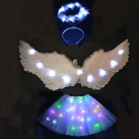 glowing angel feather wing headband tutu skirt light party birthday cosplay wedding costume glow led clothes christmas halloween