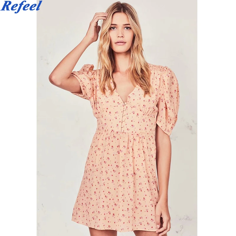 Элегантный мини платье для женщин топ с коротким рукавом и v образным вырезом