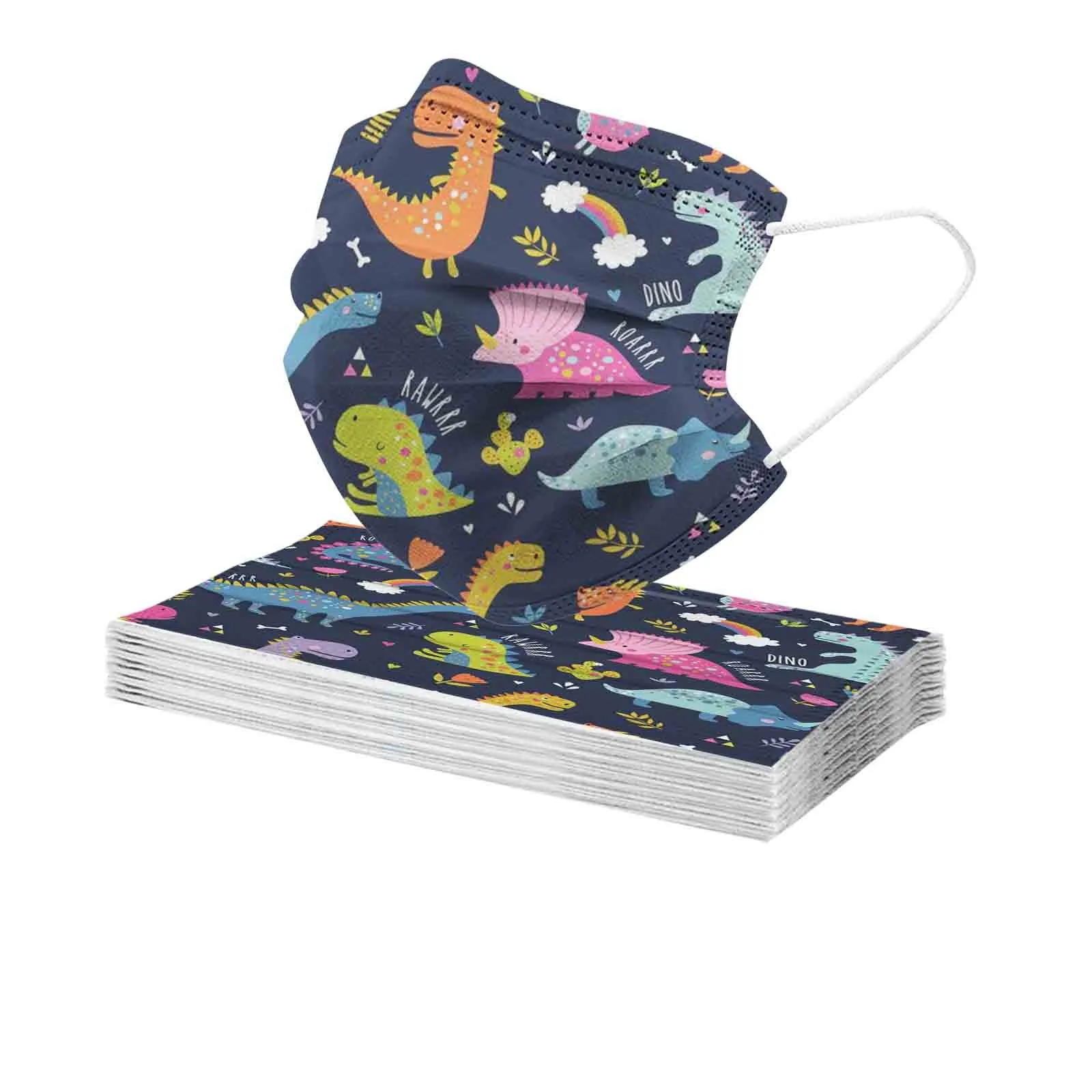 10 шт. Детские разноцветные маски с принтом динозавров 3 слоя | Тематическая одежда