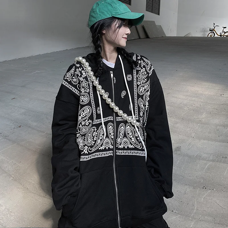 

И американский свитшот с высоким капюшоном на молнии, Женский Осенний корейский Кардиган с принтом пейсли, пальто