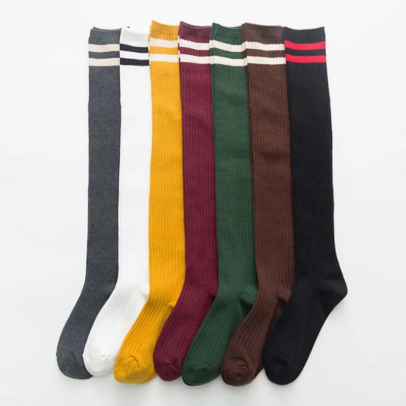 Зимние чулки в полоску женские сексуальные носки до бедра стиле &quotЛолита&quot