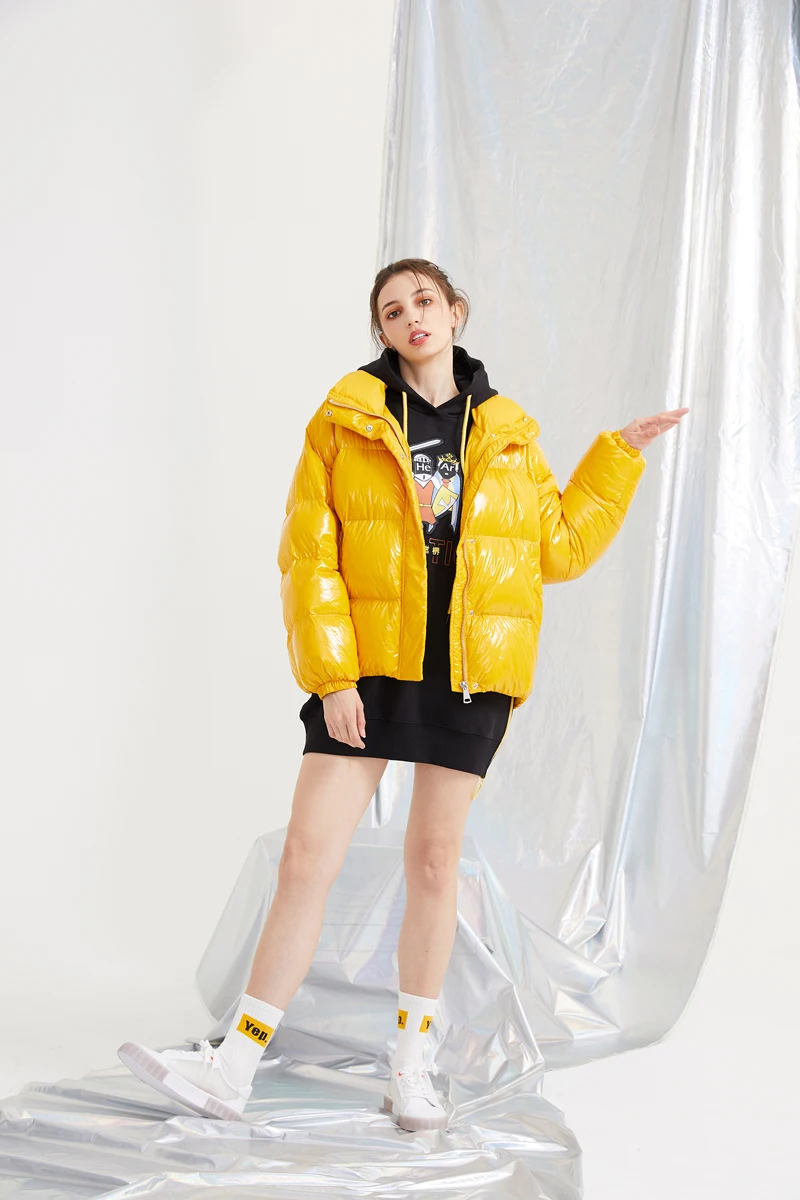 YNZZU Chic новая зимняя куртка женская повседневная короткая пушистая пуховая куртка женская утепленная теплая свободная яркая верхняя одежда A1121