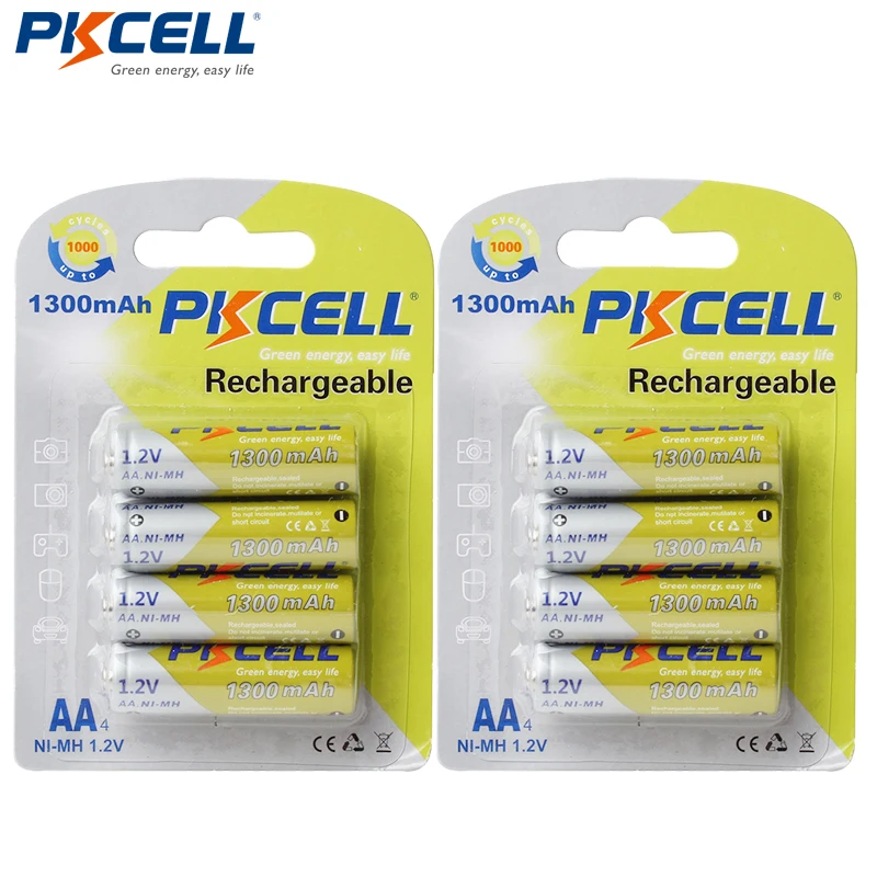 

8 шт./2 карты, аккумуляторные батареи AA NIMH 1,2 в 1300 мАч 2A Ni-MH AA