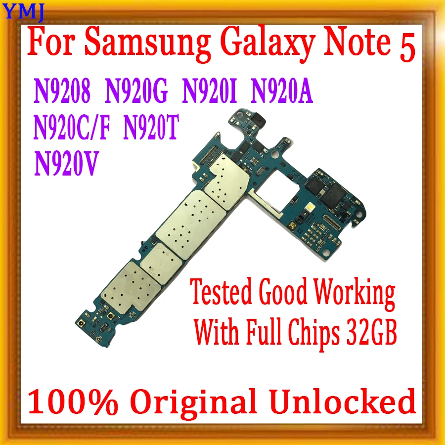 

100% Original Unlocked 32GB For Samsung Galaxy Note 5 N9208 N920V N920A Motherboard Tested Well With full chips Logic board
