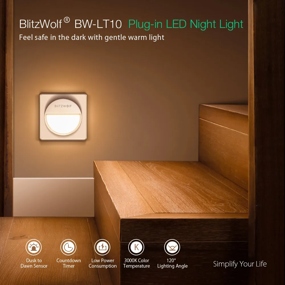 BlitzWolf BW-LT10 светильник для умного дома, светильник с датчиком для ночной съемки 3000 K, цветовая температура 20 люменов, светильник, лампа с углом обзора 120 градусов