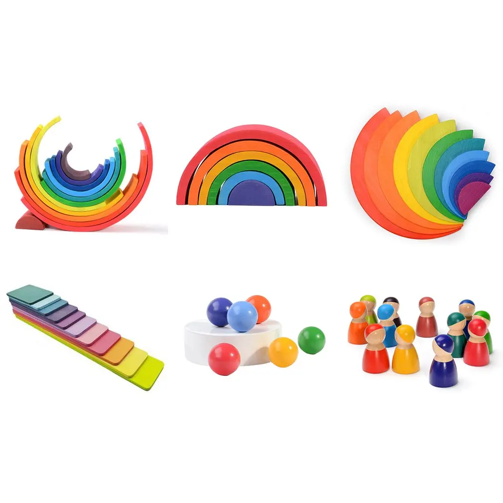 12 цветов арочный большой Радужный штабелер деревянные игрушки для детей