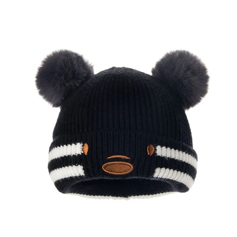 Baby Beanies Double Ball Wool Cartoon Pompom Hat Children Winter Knitted Hats Cute Cap for Girls Boys Thick Kids Beanies