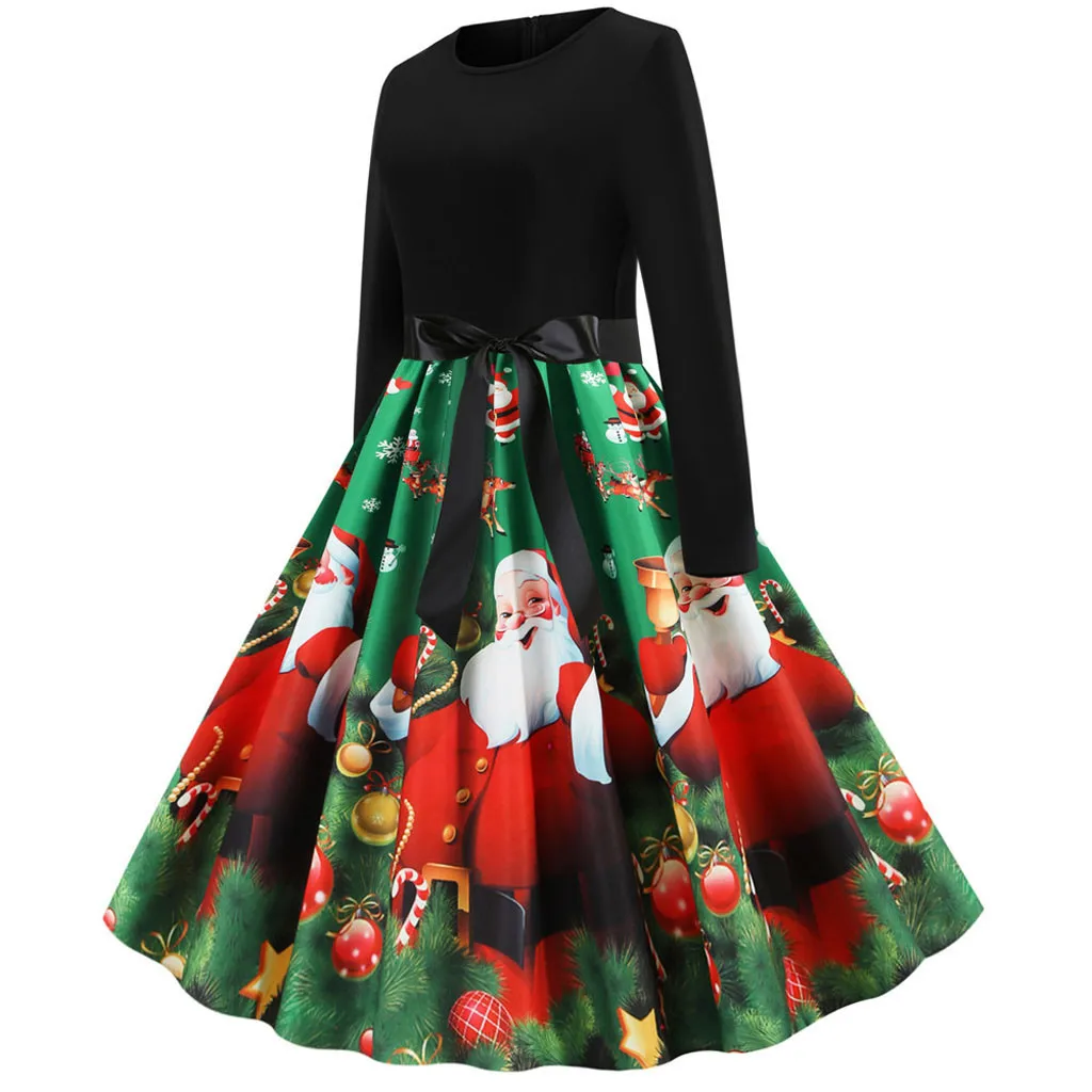 Женское винтажное плиссированное платье с длинным рукавом зеленое для вечеринки