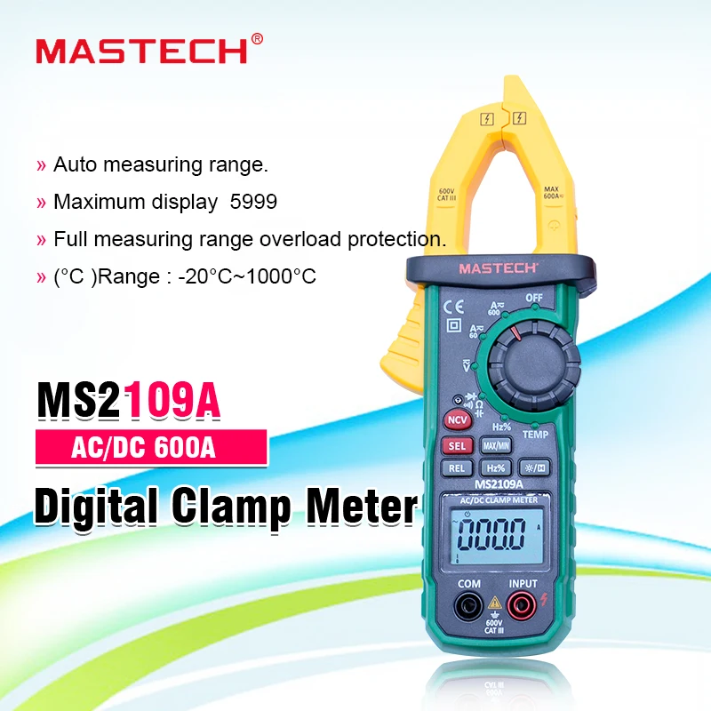 Цифровой клещи MASTECH MS2109A автоматический Диапазон мультиметр AC 600A Ток Напряжение Частота зажим мультиметр тестер подсветка