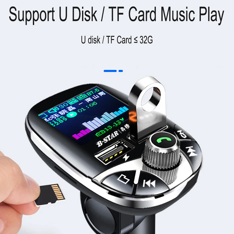 Автомобильный FM трансмиттер JINSERTA Bluetooth 5 0 mp3 плеер с цветным экраном двойное