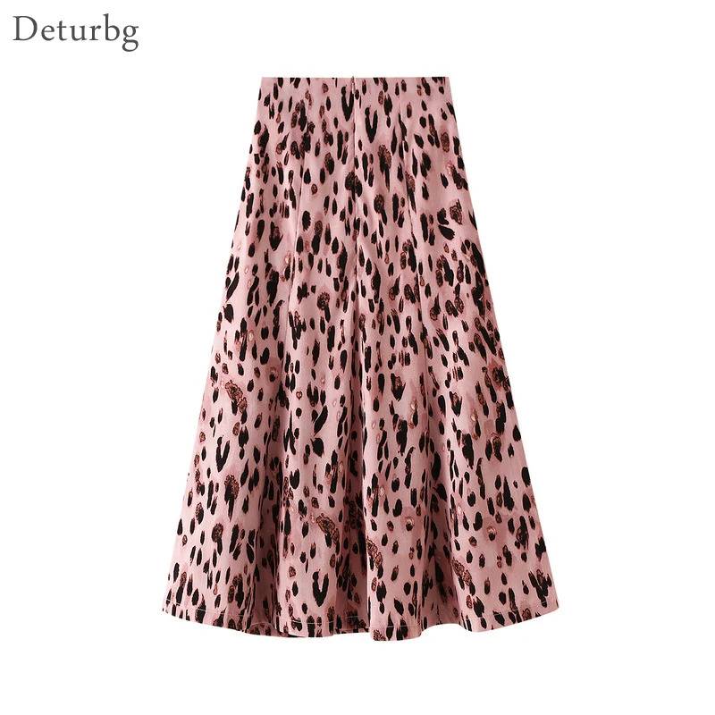 

Женская плиссированная юбка с подкладкой, милая розовая трапециевидная юбка миди с леопардовым принтом и высокой талией на молнии сзади, мо...