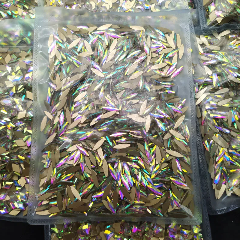 

High Quality 1440pcs/pack Wholesale Nail Art Rhinestones Flat Crystals Colorful AB 3*11 Horse Eye Glass Stones For Nail Art