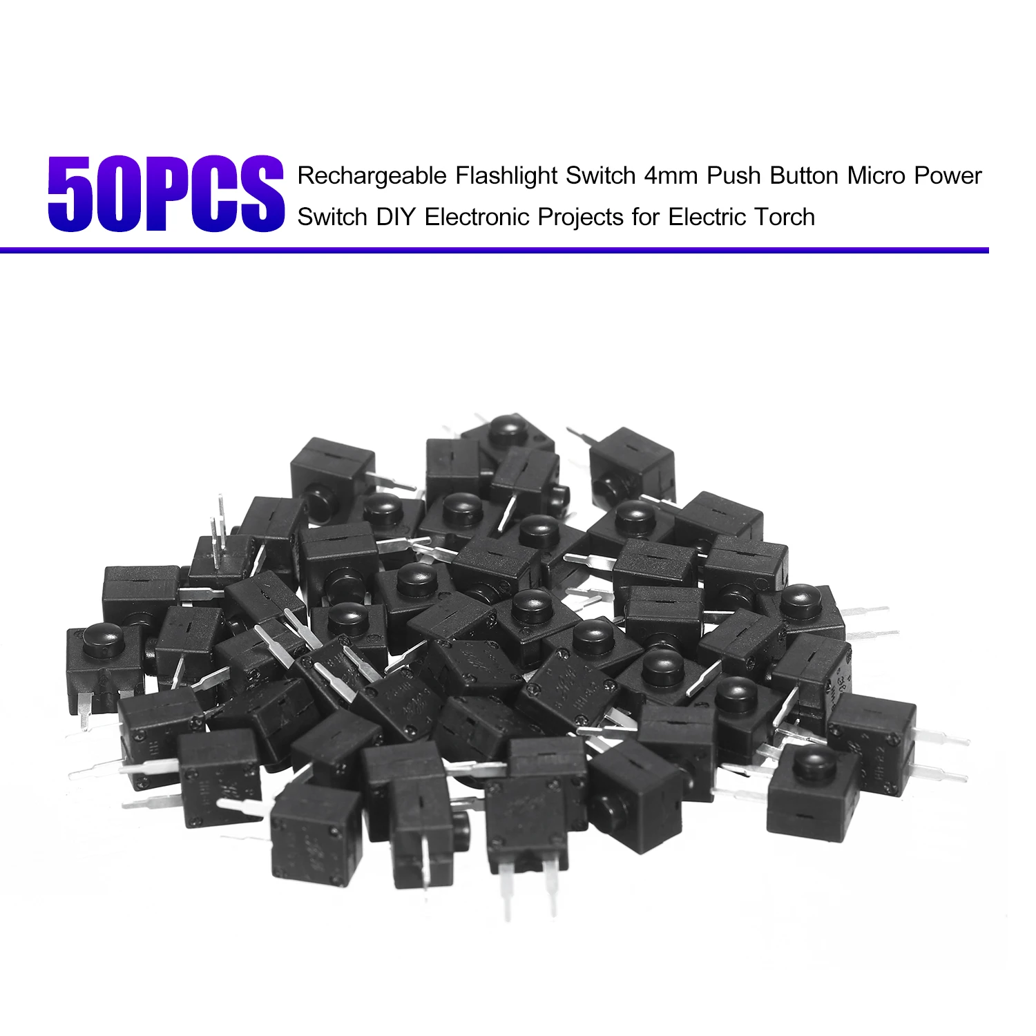 Перезаряжаемый переключатель для фонарика микро-выключатель питания 4 мм 50 шт.