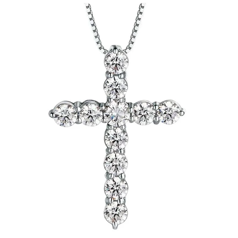 

Total 1.1ct 3mmX11 Round Cut EF VVS1 Moissanite 925 Silver Christian Religious Cross Necklace Girlfriend Gift