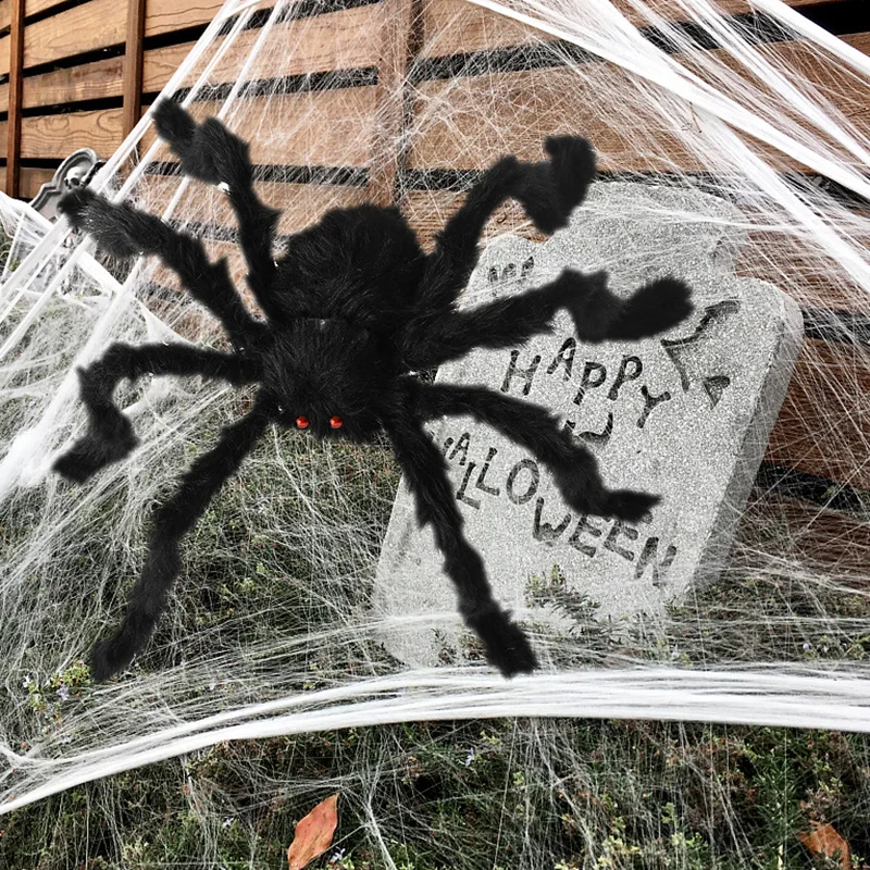 Halloween Horror Party Scene Props Super Big Plush Spider White Stretchy Cobweb Spider Web Party Decor Prop Kids Children Toys