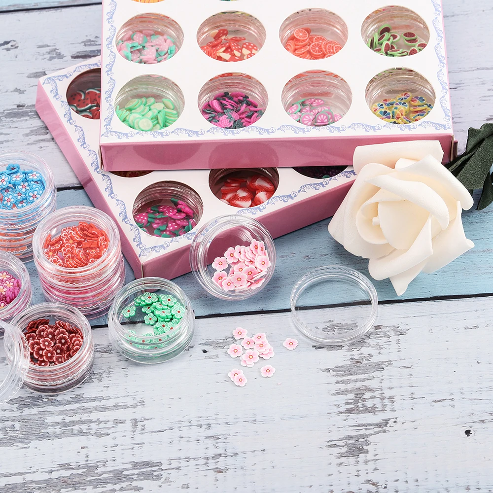 12 бутылок/упаковка цветок животное Фрукты Смола наполнение блеск мягкая глина