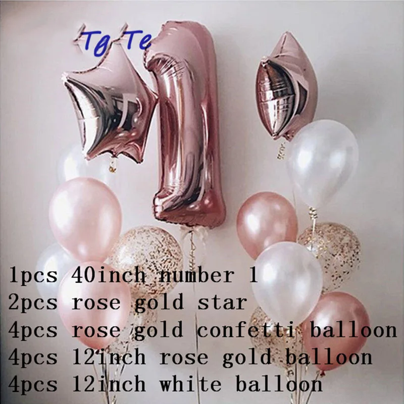 

1Set Gold Silver Black Confetti Latex Balloons 40inch Number Balloon 1st Happy Birthday Party 1 years old Baby shower Decoration