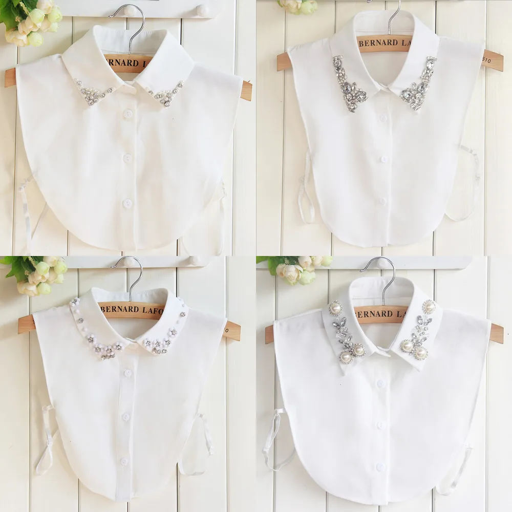 

Бриллиантовый Кристалл жемчужно-белая рубашка Женская съемный фальшивый воротник новое ожерелье воротник рубашка галстук