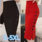 Женская винтажная юбка-карандаш, офисная юбка-стрейч средней длины с высокой талией, на пуговицах, с разрезом, большие размеры