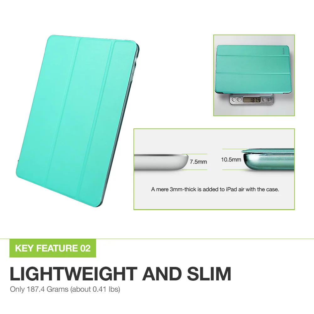 Чехол для iPad воздуха, ESR ура Цвет PU прозрачная задняя Ultra Slim Light Вес Trifold Смарт чехол для iPad воздуха/5