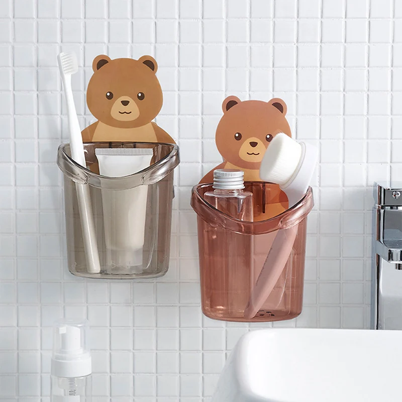 

Cartoon Animal Toothbrush Holder Punch-Free Bathroom Wall-Mounted Mouthwash Cup Comb Toothpaste Tube Suspension Storage Rack
