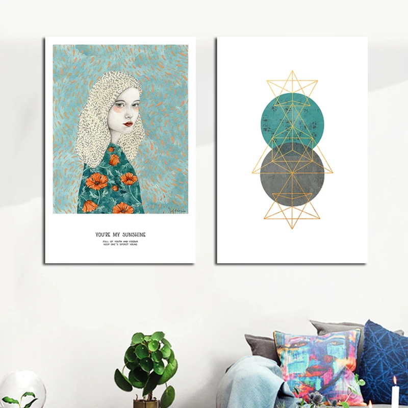 Nordic девушка плакаты портреты и принты Современный без рамы холст картины