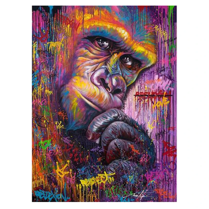 Полноразмерная/круглая 5D цветная обезьяна вышивка крестиком в виде животных 3D