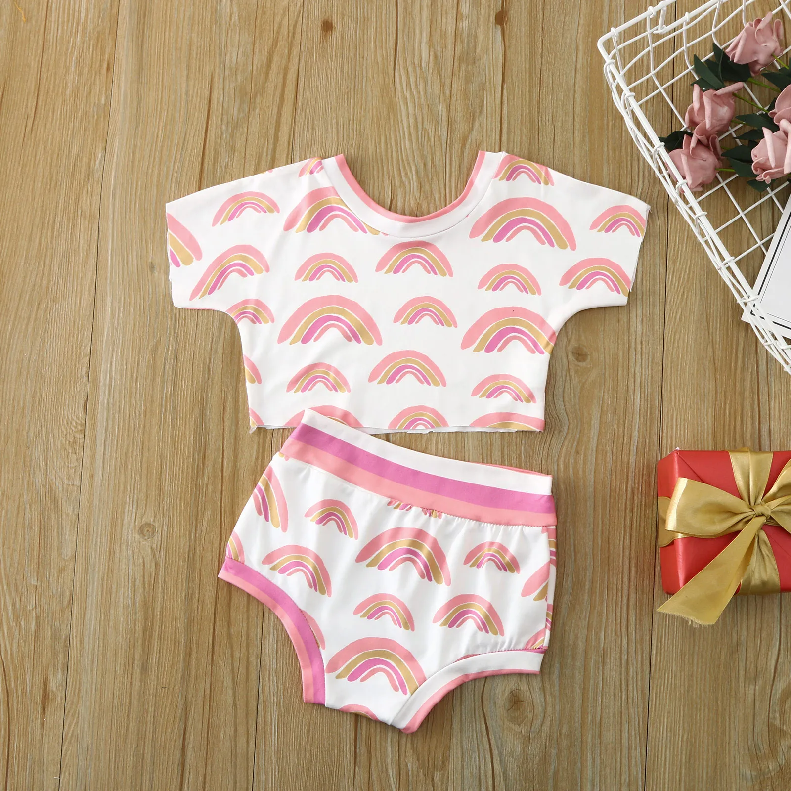 

Newborn Baby Girls Summer Clothes Cotton Outfits Short Sleeve Baby Girl Rainbow Tops Shorts 2Pcs Summer Baby Girl Clothes Sets