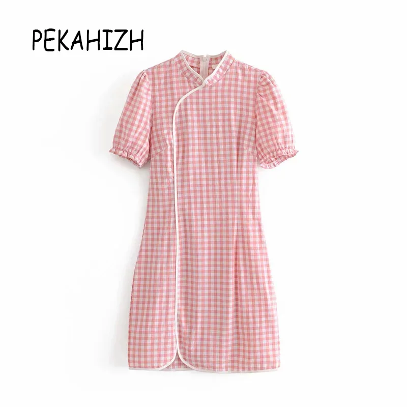 Винтажные женские платья 2019 клетчатое элегантное мини платье сексуальное ярко