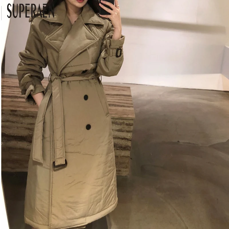 SuperAen двубортные хлопковые парки пальто женские корейский стиль новые зимние парки, пальто дикая теплая женская одежда