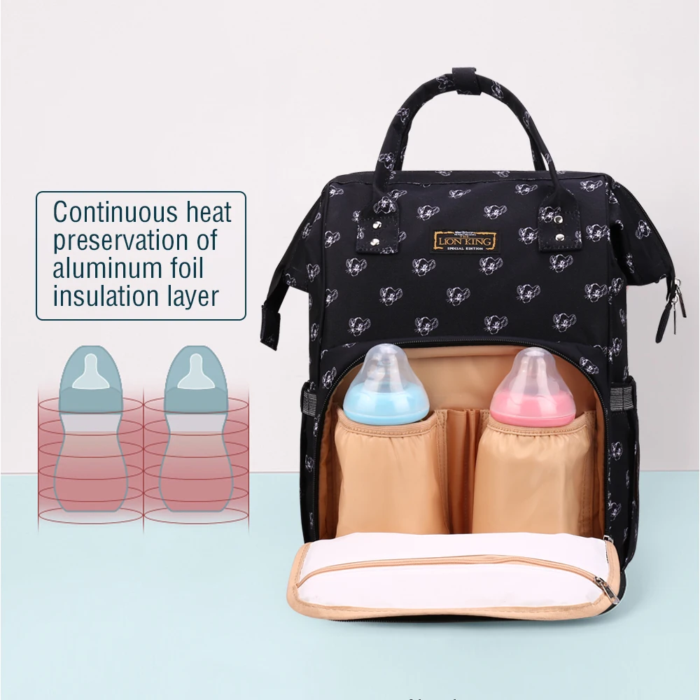 Disney Lion King Maternity Diaper Bag Backpack - Large Capacity Waterproof Stroller Bag with USB Heating, Baby Nappy Changing Bag, Free Hooks Included image 3