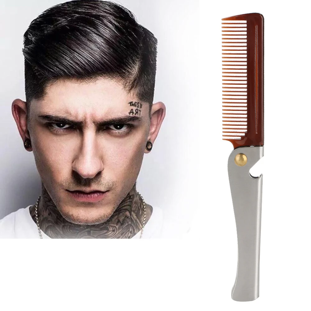 

Men Folding Pocket Comb Knife Shape Detangling Hair Beard Comb Metal Handle Foldable Combing Facial Mustache Comb Tools