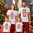Рождественская семейная сочетающаяся одежда с принтом оленя, футболка для мамы, отца, детей, праздничный наряд, топы, сверкающая футболка для сына и дочери