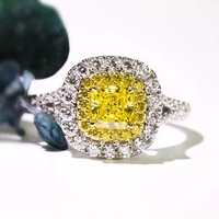 925 sterling silver color diamond ring princess girl square yellow diamond topaz gemstone wedding solid silver jewelry rings box