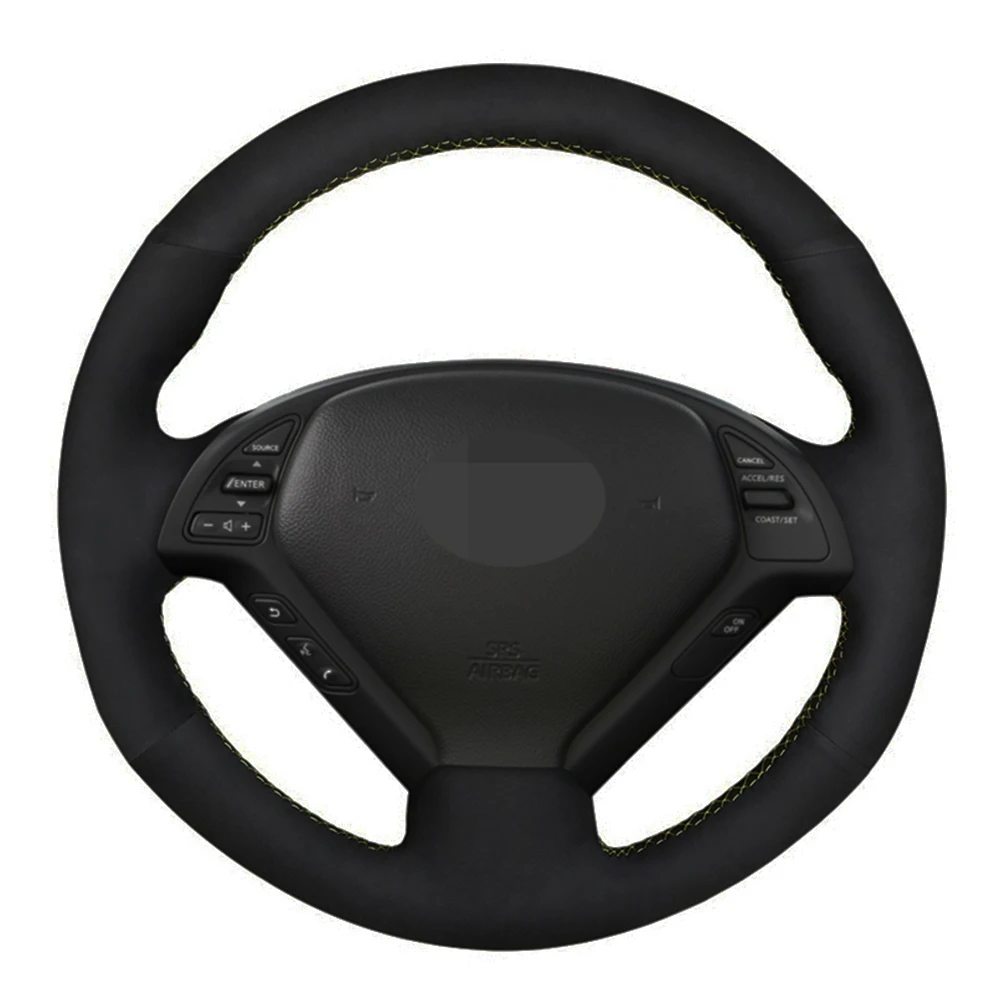 Car Steering Wheel Cover Hand-stitched Black Genuine Leather Suede For Infiniti G G25 G35 G37 EX EX35 EX37 Q Q40 Q60 QX50 (US)
