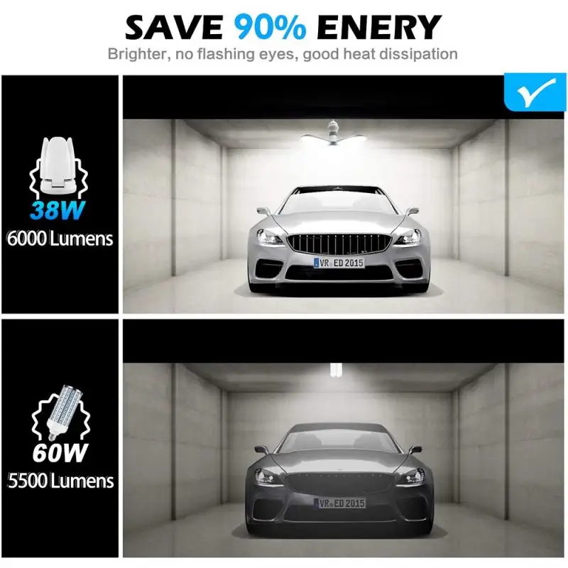 

LED Garage Lights 38W Deformable Led Garage Lights, 3800LM Led Garage Ceiling Lights with 4 Ajustable Panels 2020