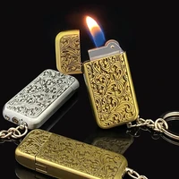 creative metal keychain butane gas cigarette lighter men grinding wheel flint lighters key chain flame arabesque lighter