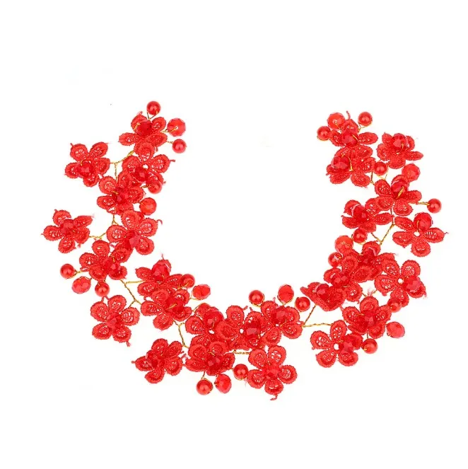 Женский кружевной обруч с цветами свадебный головной убор белого и красного