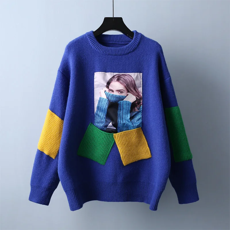 

Модный Повседневный свитер для женщин на осень и зиму 2022, Модный повседневный Новый Свободный вязаный пуловер с круглым вырезом и длинными ...