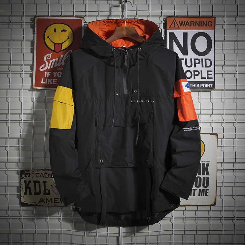 

Мужская ветровка с длинным рукавом и капюшоном на молнии