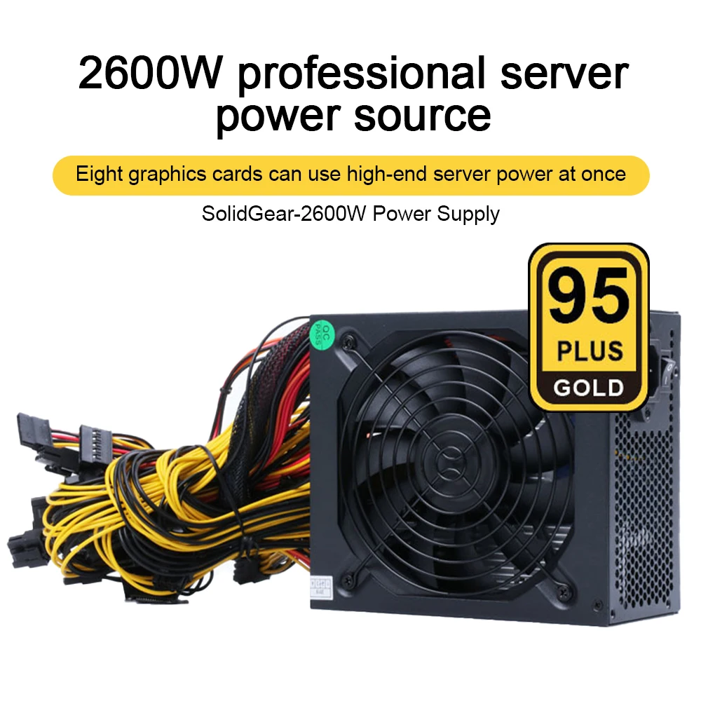 

Блок питания для майнинга ATX ETH, 2400 Вт, 95% КПД, поддержка нескольких каналов, 8 карт дисплея, GPU, макс. 2600 Вт для майнинга биткоинов