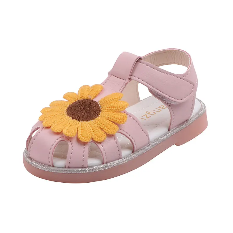 

Gilrs Flower Cover Toes Sandals Kids Buckles Beach Sandals Child 2021 Summer Outdoor Non-slip Shoes 21-30 White Pink